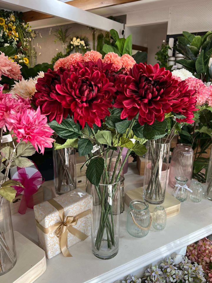 bunch of burgundy dahlias