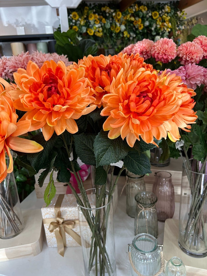 dahlias in a glass vase