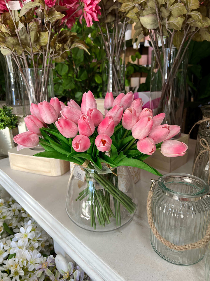 tulips in glass vase